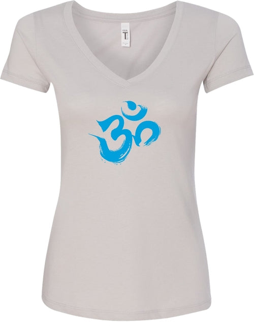 Aqua Brushstroke AUM Ideal V-neck Yoga Tee Shirt