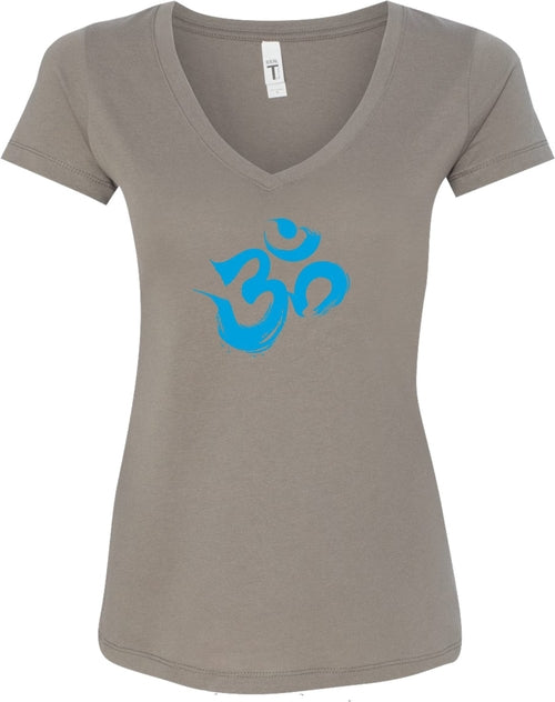 Aqua Brushstroke AUM Ideal V-neck Yoga Tee Shirt