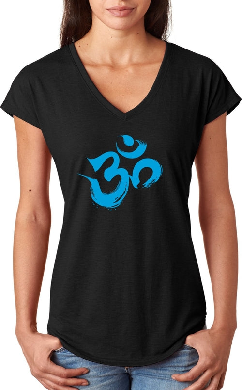 Aqua Brushstroke AUM Triblend V-neck Yoga Tee