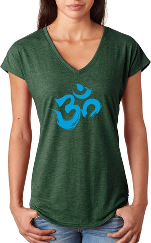 Aqua Brushstroke AUM Triblend V-neck Yoga Tee