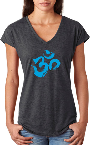 Aqua Brushstroke AUM Triblend V-neck Yoga Tee