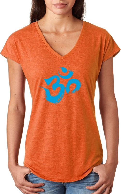 Aqua Brushstroke AUM Triblend V-neck Yoga Tee