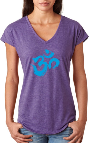 Aqua Brushstroke AUM Triblend V-neck Yoga Tee