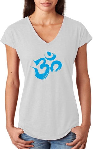 Aqua Brushstroke AUM Triblend V-neck Yoga Tee