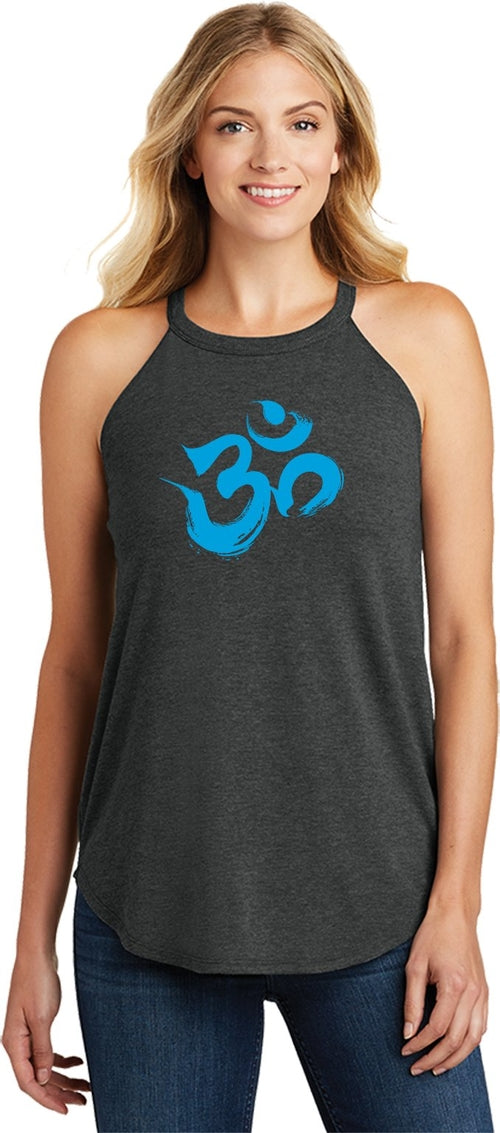 Aqua Brushstroke AUM Triblend Yoga Rocker Tank Top