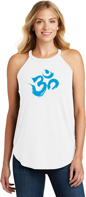 Aqua Brushstroke AUM Triblend Yoga Rocker Tank Top