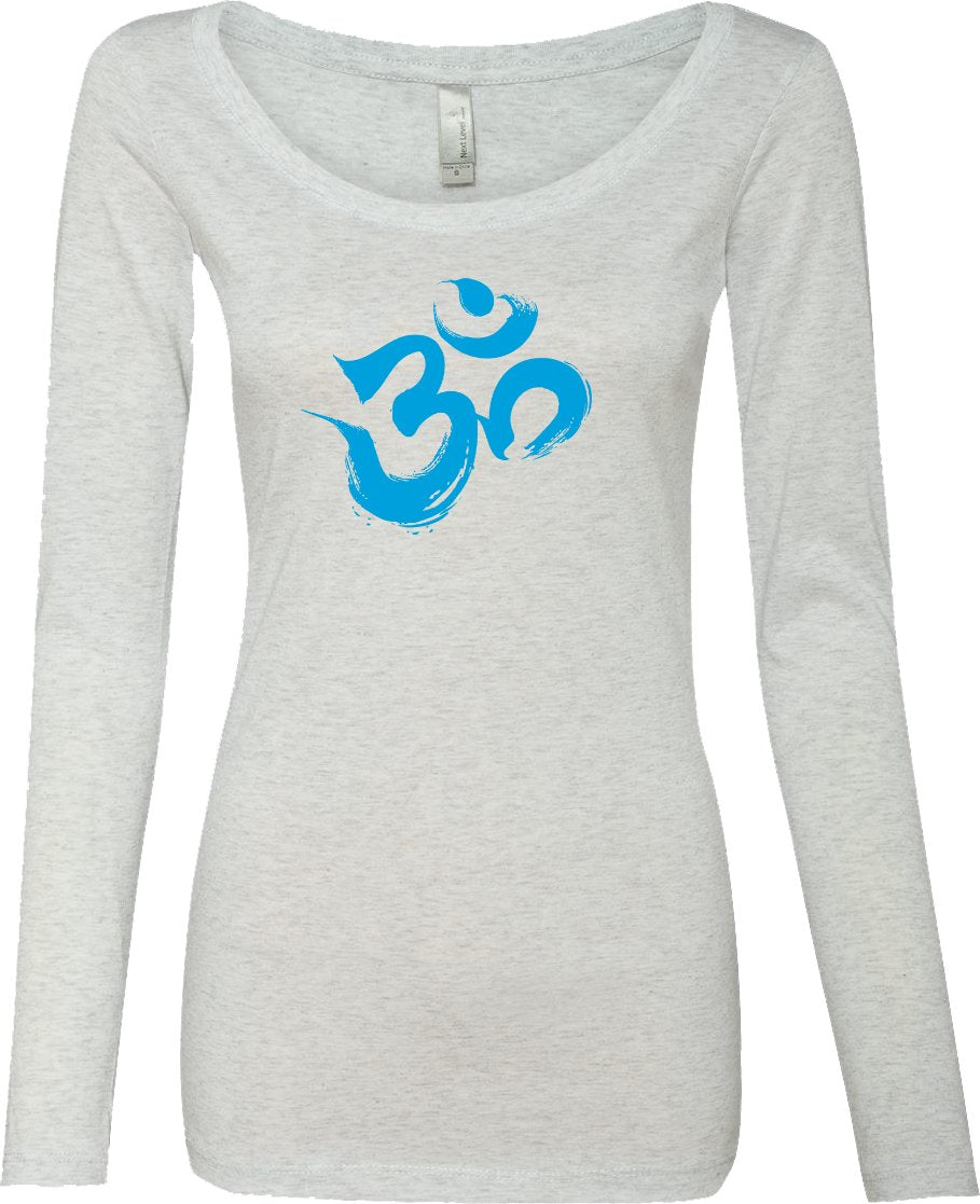 Aqua Brushstroke AUM Triblend Long Sleeve Yoga Tee