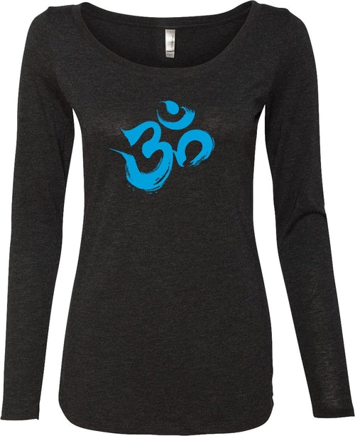 Aqua Brushstroke AUM Triblend Long Sleeve Yoga Tee