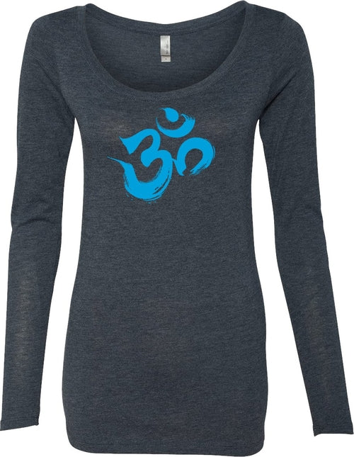 Aqua Brushstroke AUM Triblend Long Sleeve Yoga Tee