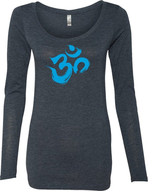 Aqua Brushstroke AUM Triblend Long Sleeve Yoga Tee
