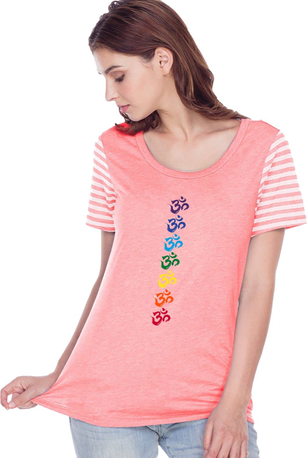 Chakra OMS Striped Multi-Contrast Yoga Tee Shirt