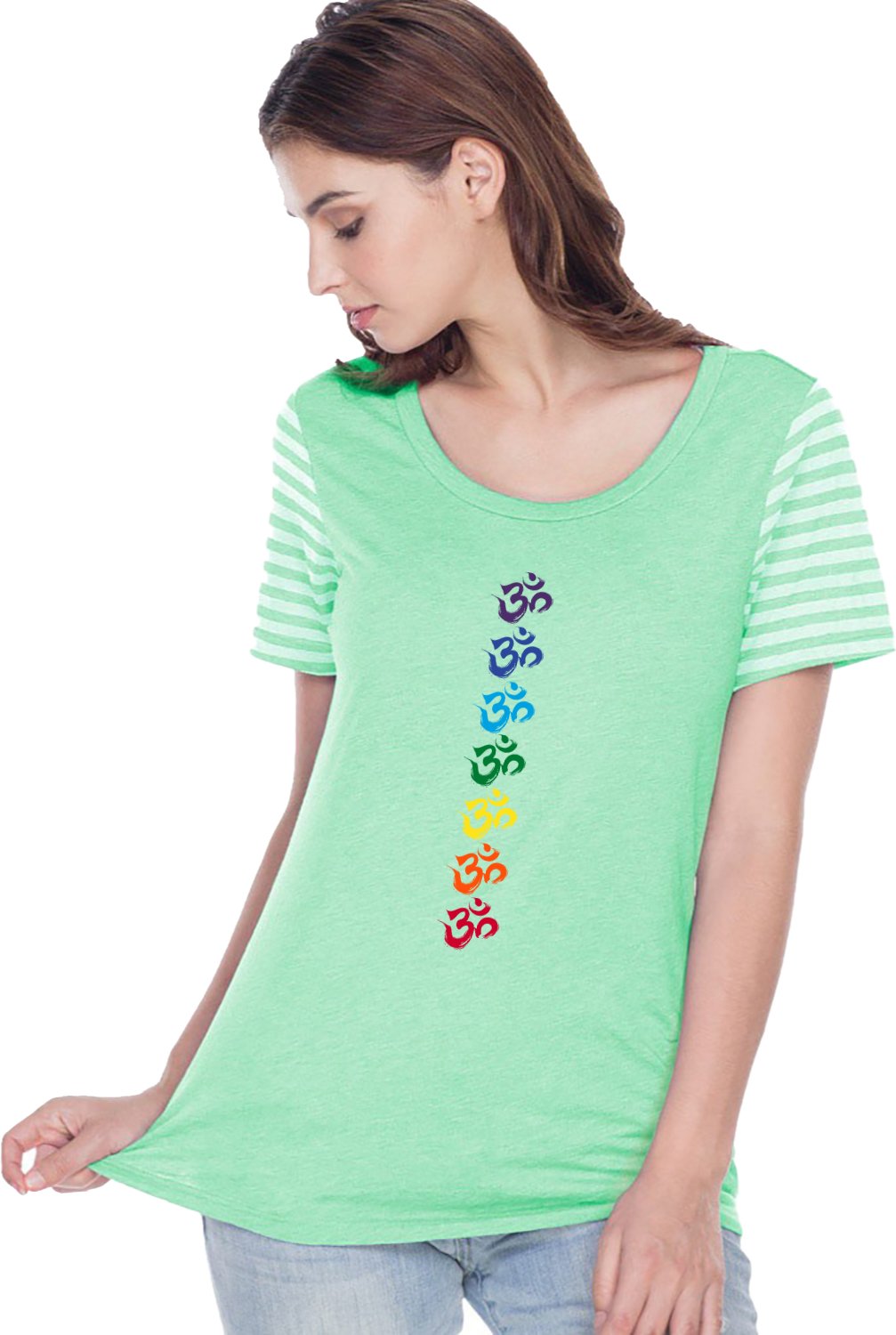 Chakra OMS Striped Multi-Contrast Yoga Tee Shirt