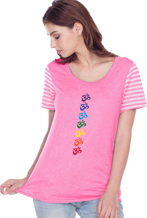 Chakra OMS Striped Multi-Contrast Yoga Tee Shirt