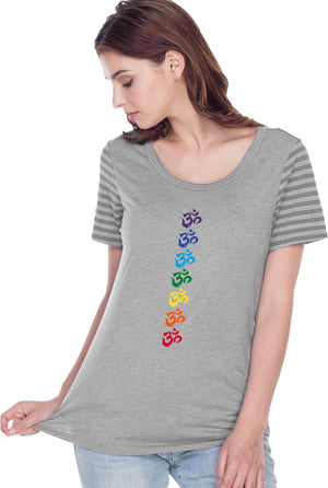 Chakra OMS Striped Multi-Contrast Yoga Tee Shirt