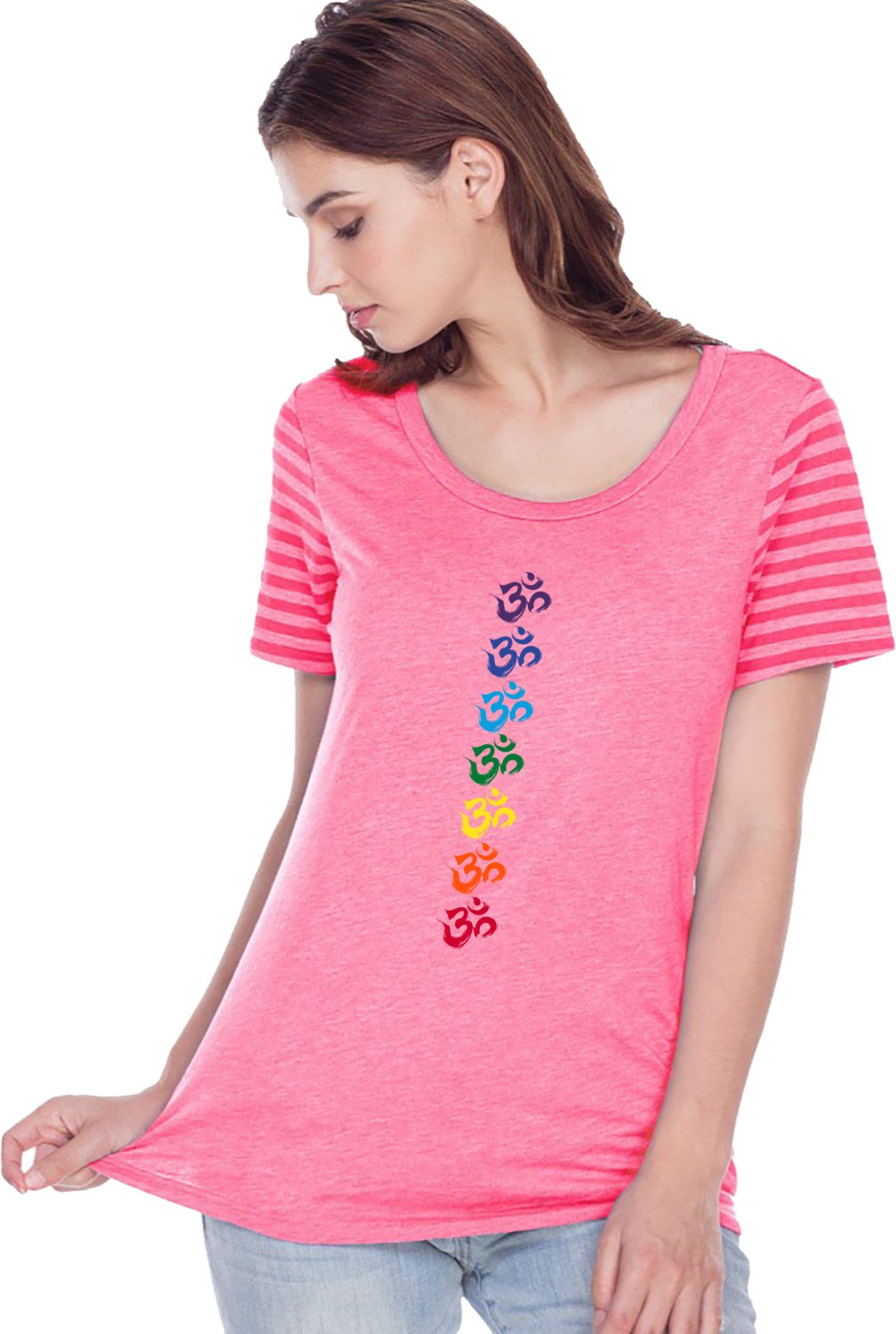 Chakra OMS Striped Multi-Contrast Yoga Tee Shirt