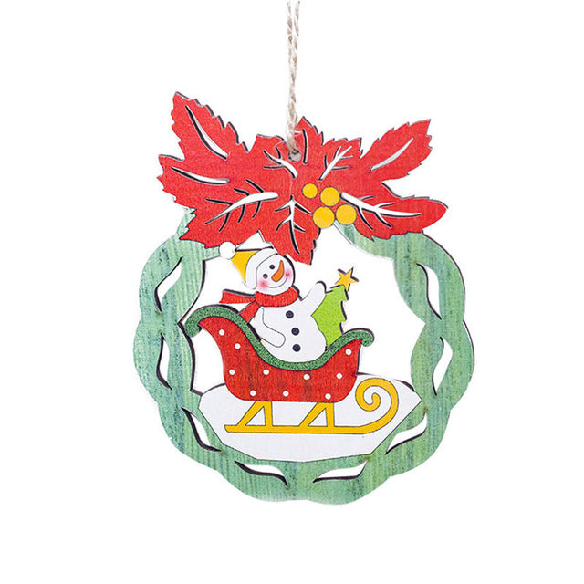 Cute Snowman Santa Christmas Tree Ornament Wood