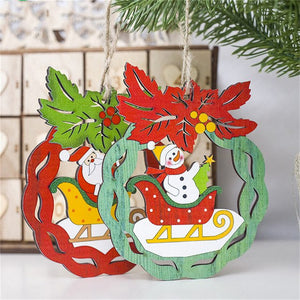 Cute Snowman Santa Christmas Tree Ornament Wood