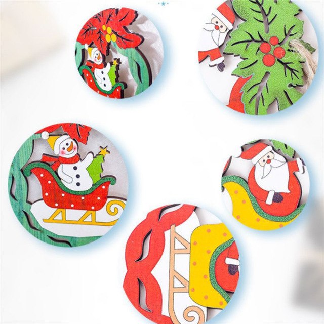 Cute Snowman Santa Christmas Tree Ornament Wood
