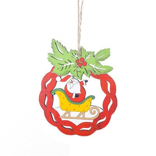 Cute Snowman Santa Christmas Tree Ornament Wood