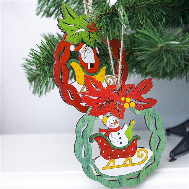 Cute Snowman Santa Christmas Tree Ornament Wood