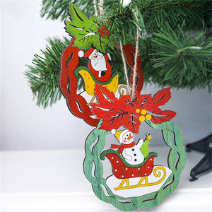 Cute Snowman Santa Christmas Tree Ornament Wood
