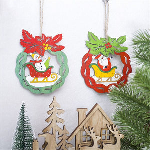 Cute Snowman Santa Christmas Tree Ornament Wood