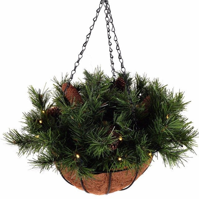 12" Pre-lit Christmas Hanging Basket