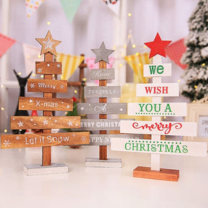 Mini Wooden Merry Christmas Tree Desk Table Decor