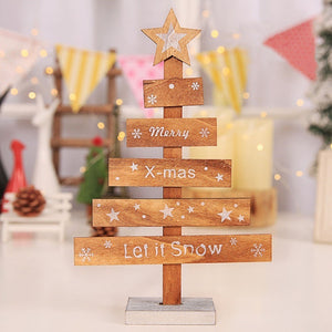 Mini Wooden Merry Christmas Tree Desk Table Decor