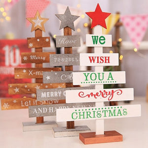 Mini Wooden Merry Christmas Tree Desk Table Decor