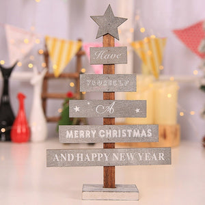 Mini Wooden Merry Christmas Tree Desk Table Decor