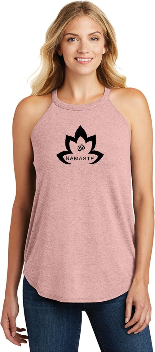 Black Namaste Lotus Triblend Yoga Rocker Tank Top