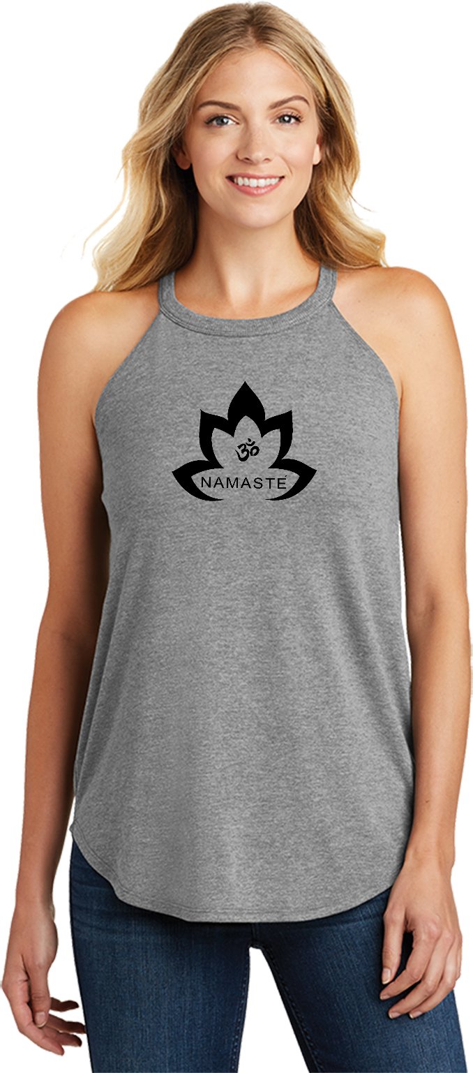 Black Namaste Lotus Triblend Yoga Rocker Tank Top