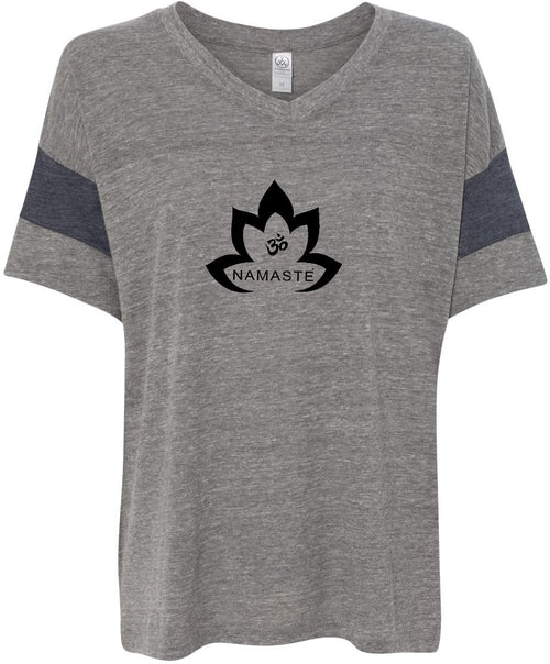 Black Namaste Lotus Eco-Friendly V-neck Yoga Tee