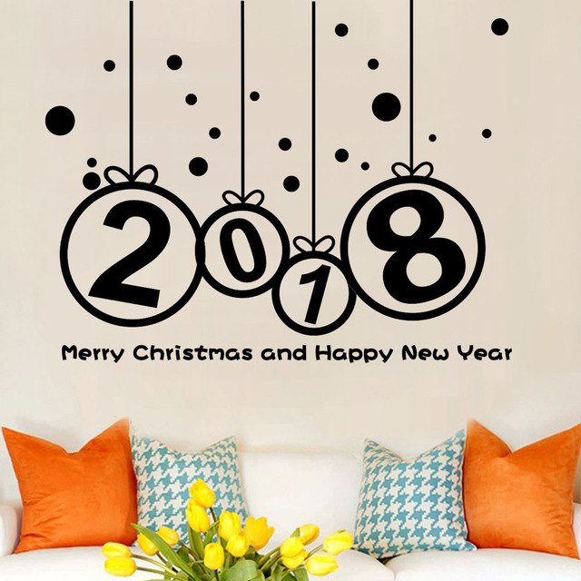 New Year 2018 Merry Christmas Wall Sticker Home