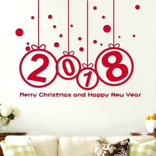 New Year 2018 Merry Christmas Wall Sticker Home