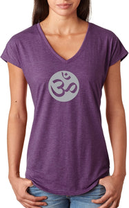 Big OM Print Triblend V-neck Yoga Tee Shirt