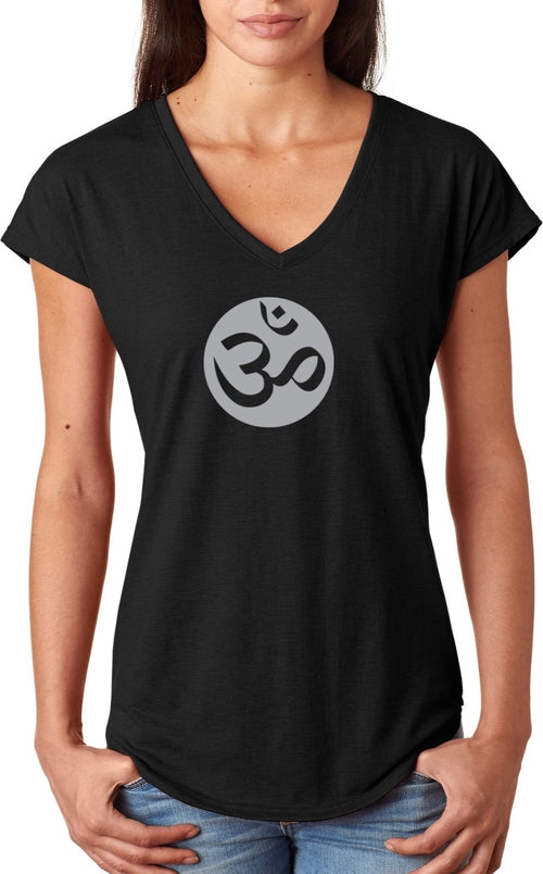 Big OM Print Triblend V-neck Yoga Tee Shirt