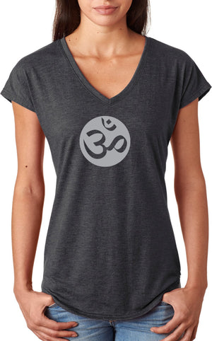 Big OM Print Triblend V-neck Yoga Tee Shirt