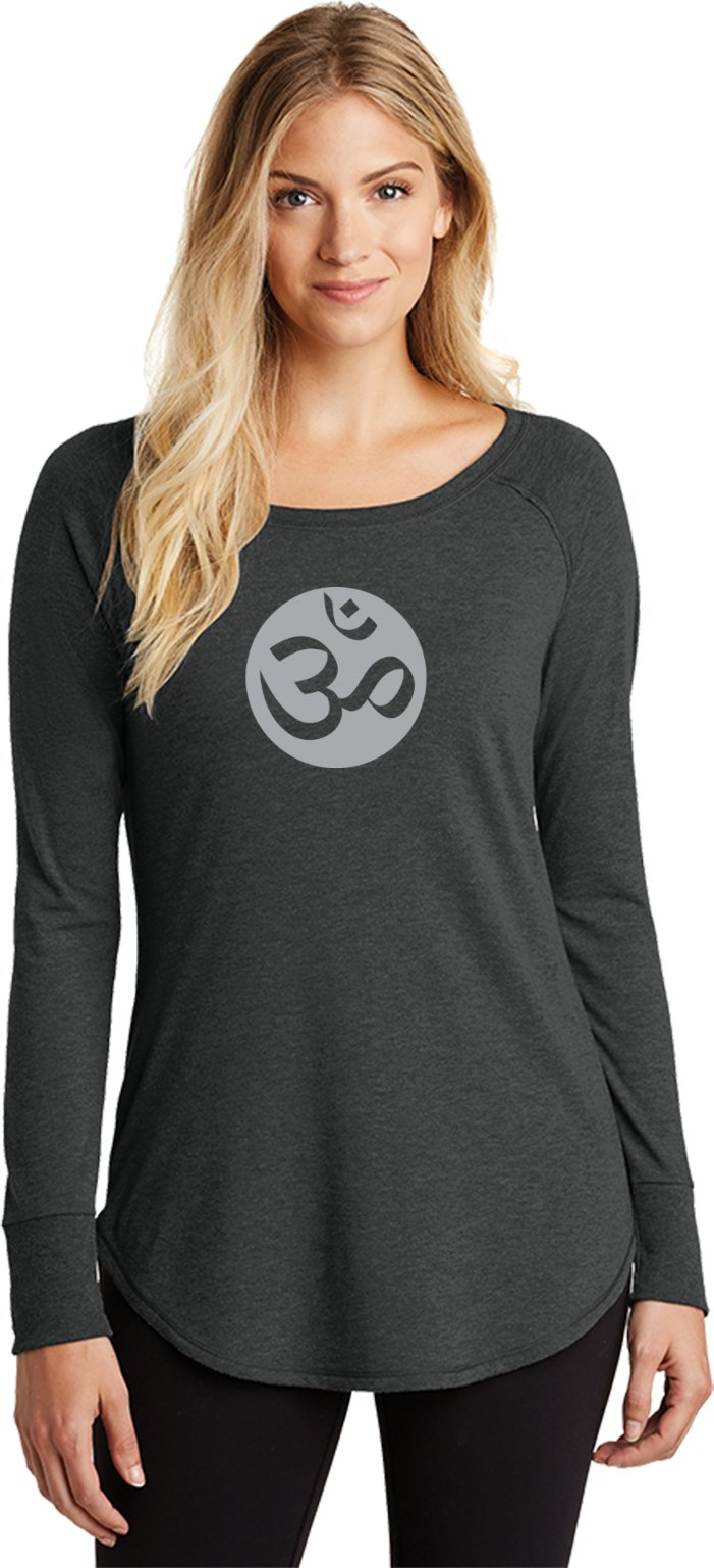 Big OM Print Triblend Long Sleeve Tunic Yoga Shirt