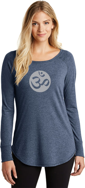 Big OM Print Triblend Long Sleeve Tunic Yoga Shirt