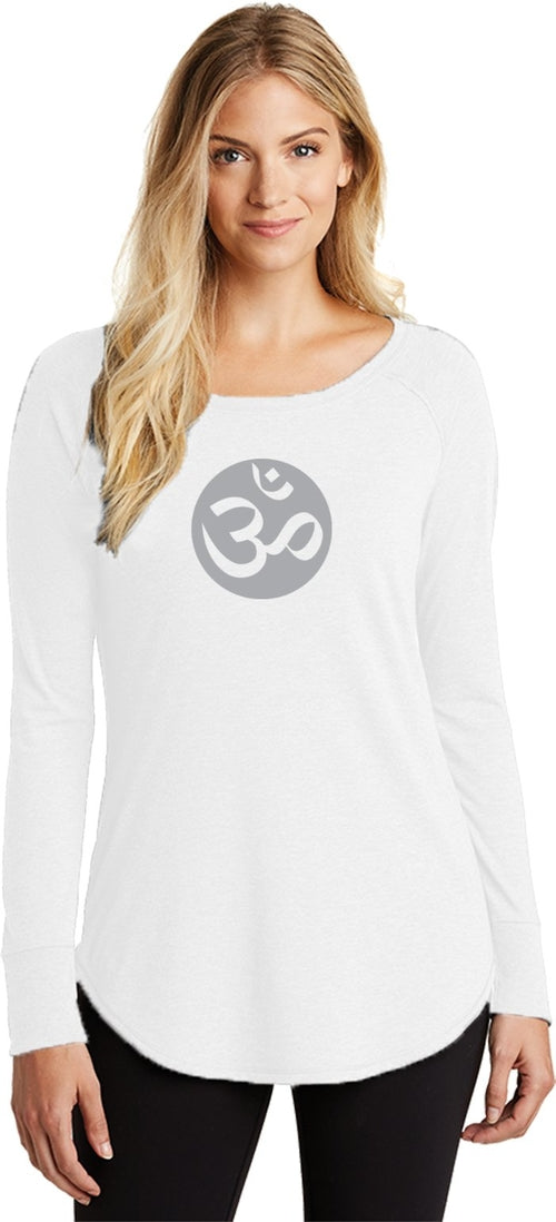 Big OM Print Triblend Long Sleeve Tunic Yoga Shirt