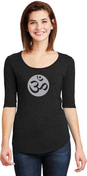 Big OM Print 3/4 Sleeve Scoopneck Yoga Tee Shirt