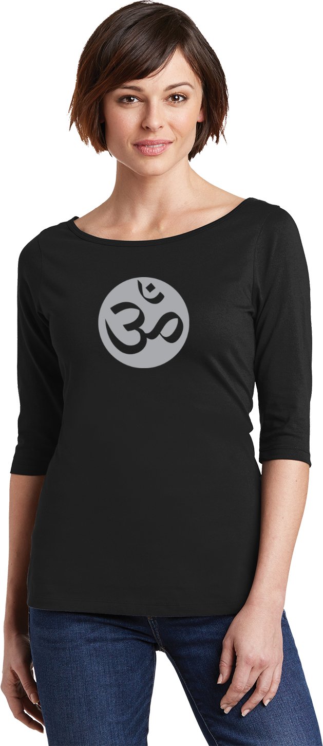 Big OM Print 100% Cotton 3/4 Sleeve Elbow Yoga Tee