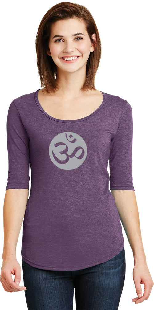 Big OM Print 3/4 Sleeve Scoopneck Yoga Tee Shirt