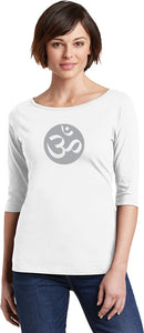 Big OM Print 100% Cotton 3/4 Sleeve Elbow Yoga Tee