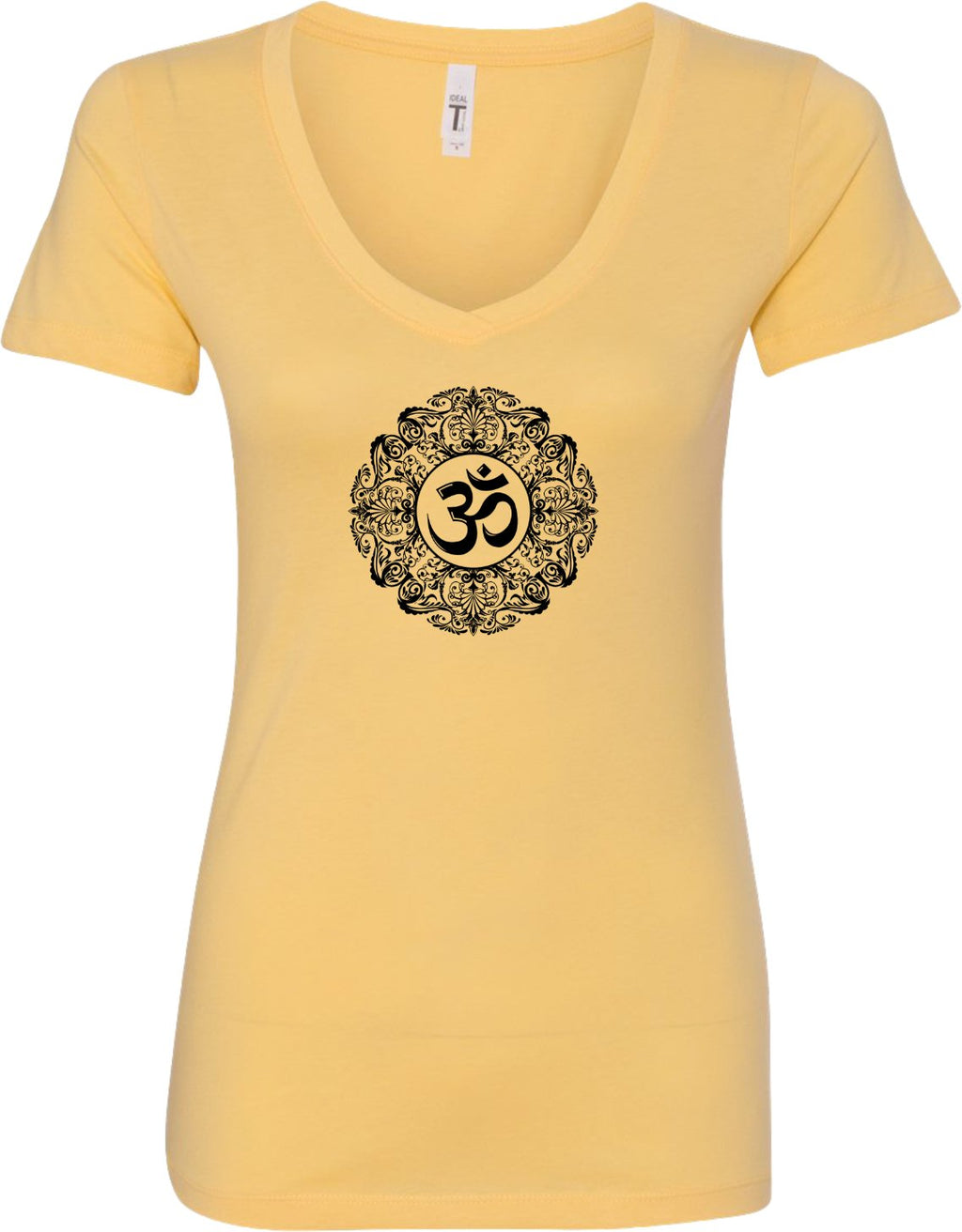 Black Ornate OM Ideal V-neck Yoga Tee Shirt