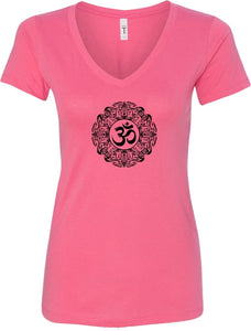 Black Ornate OM Ideal V-neck Yoga Tee Shirt