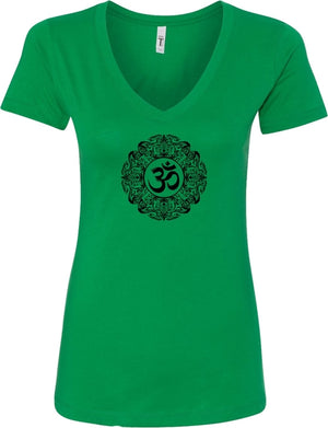 Black Ornate OM Ideal V-neck Yoga Tee Shirt