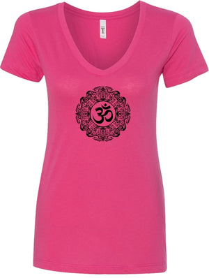 Black Ornate OM Ideal V-neck Yoga Tee Shirt